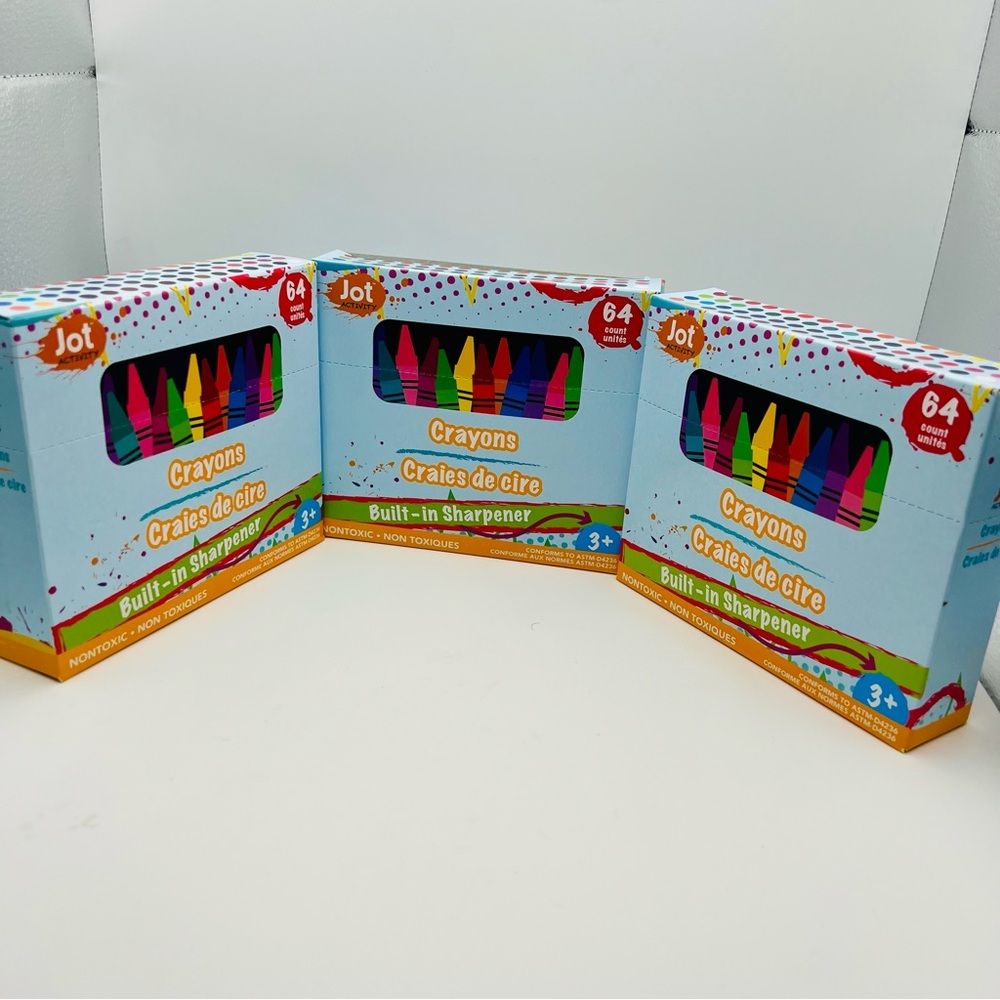 Lot Of 3 Packs Jot 64 Crayons Each Set With Sharpener NEW